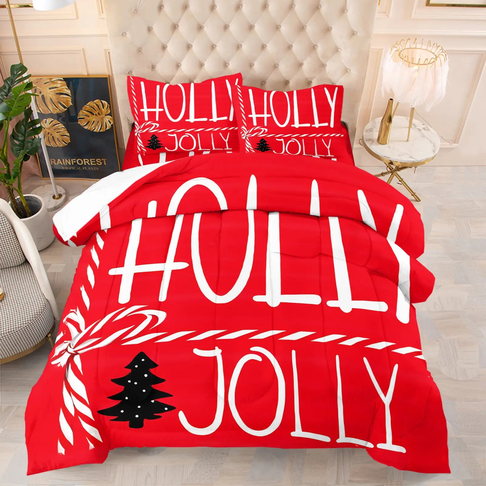 Christmas Themed Printed Comforter Set, A Comforter and 1/2 Coreless Pillowcase, A Christmas Gift for Children and Teenagers' Bedrooms, Full of Festive Atmosphere, Soft and Comfortable Bedding