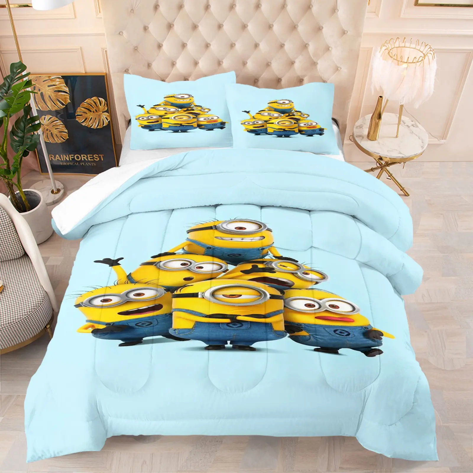 Minion Pattern Bedding Set, Theme Bedding Set, Comfy Bedding Set, Decorative Bedding Set, Soft Bedroom Decoration, Suitable for Giving to Friends and Family, Moving and Holiday Gifts, Including 1 Blanket and 1 or 2 Pillowcases