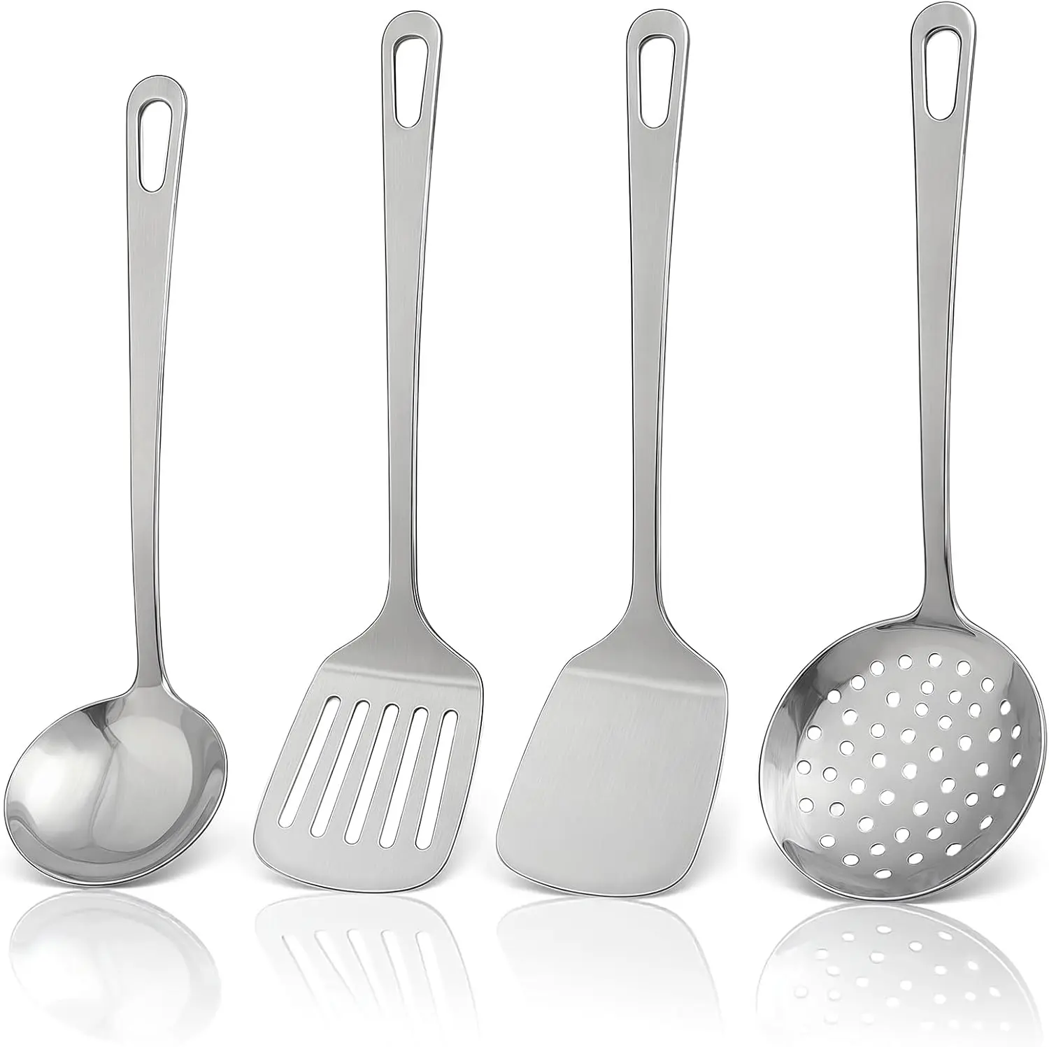 4pcs Cooking Utensils Set  Stainless Steel Kitchen Utensils Heavy Duty Metal Kitchen Tools with Stainless Steel Spatula Solid & Slotted Turner Ladle Skimmer Dishwasher Safe Easy to Clean