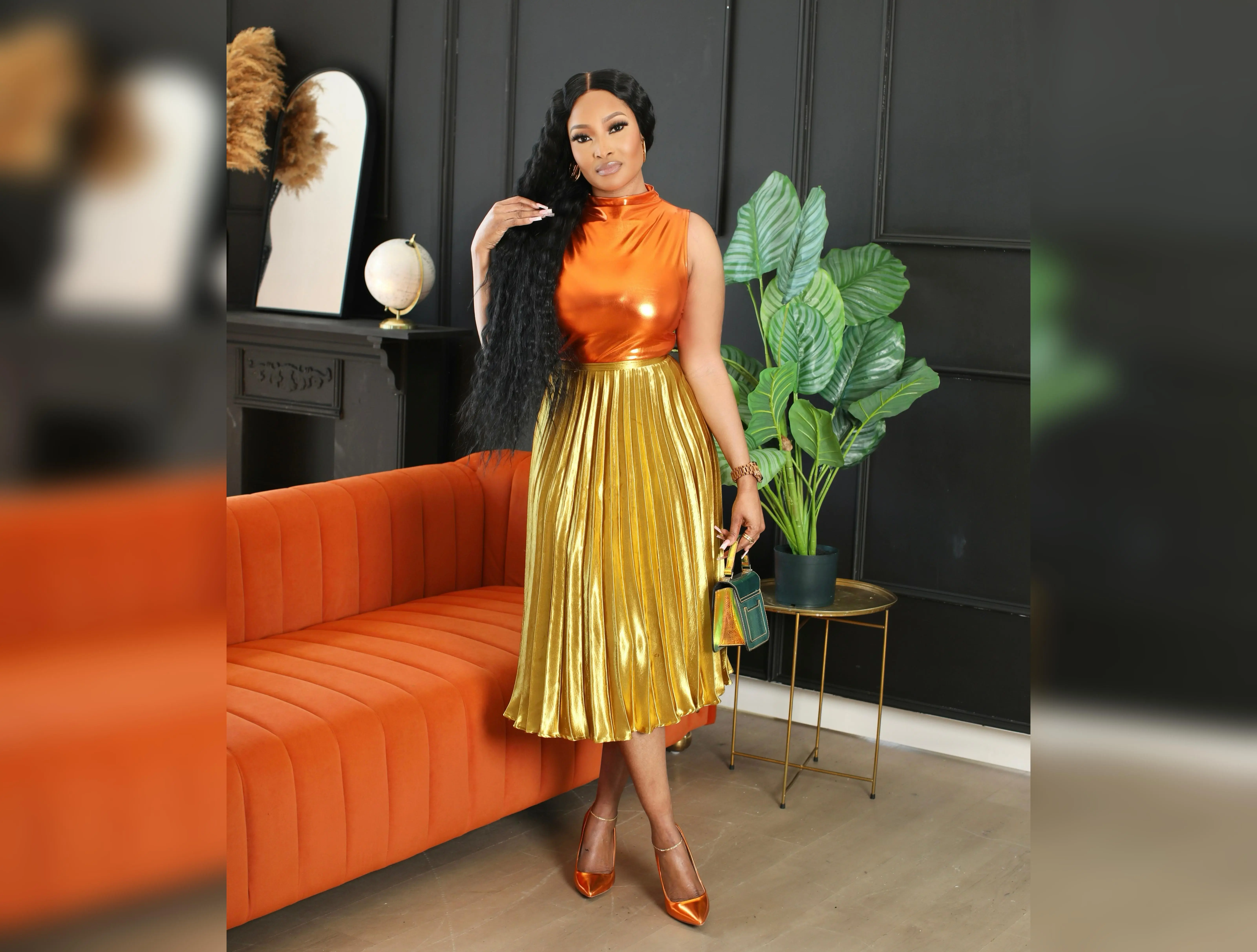 LUXOR ORANGE METALLIC BODYSUIT