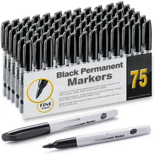 Permanent Markers Bulk of 75 Pack, Black Fine Point Tip Permanent Markers, , Quick Drying, Fading Resists, Marks on Paper, Glass, Ceramic, Plastic, , Rock, Metal