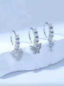 Mother's Day Gift Silver Color Zirconia Nose Stud Set, Nose Ring Jewelry, Heart & Cross Design, Perfect Gift for Mom, Mother's Day, Birthday, Valentine's Day