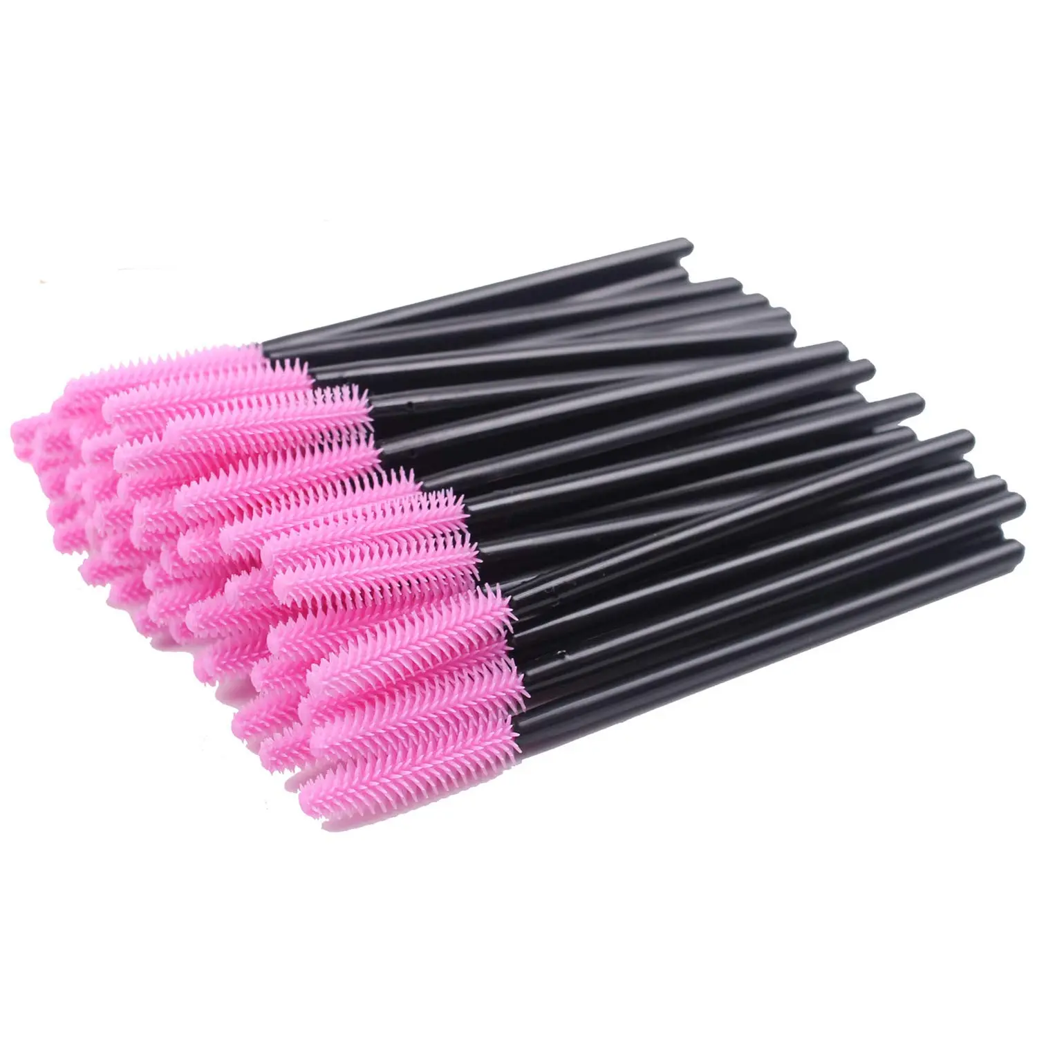 Pack of 100 One-Off Disposable Silicone Eyelash Mascara Brushes Wands Applicator Eyebrow Brush Makeup Tool Kit Set Deep pink