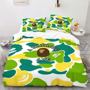 BAPE Baby Milo Classic Camouflage Duvet Cover Set, 1 Duvet Cover & 1-2 Pillowcases,Classic Brand & Classic Ape Head Logo, Soft Comfortable, Street Style Bedroom Decoration, Gift for Streetwear Enthusiast