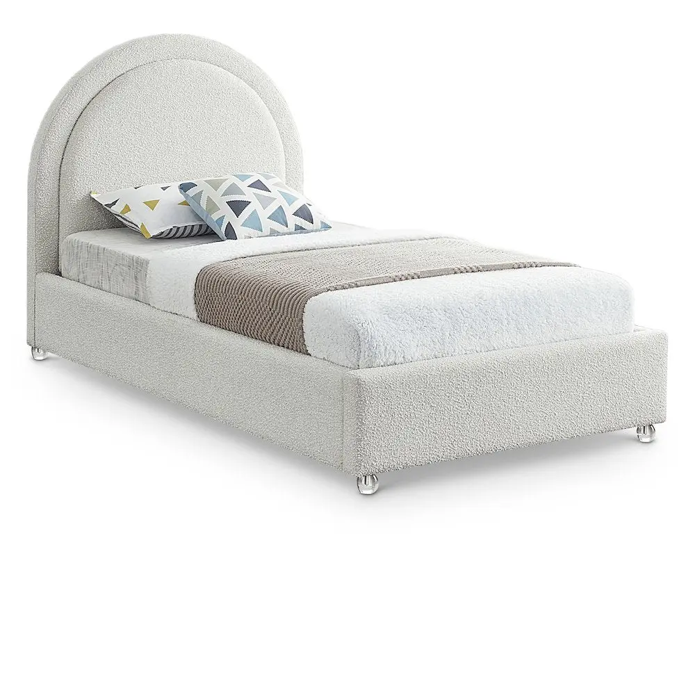 Milo Cream Fabric Twin Bed - Contemporary Rectangle Design, Engineered Wood Construction, Acrylic Legs Indoor Furniture