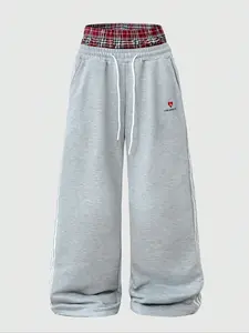 Men's casual street style sweatpants, Athleisure style bottoms, two-piece design, thick knit fabric, elastic waistband and drawstring, simple "Los Angeles" pattern, suitable for everyday wear, ideal for holiday gifts or boyfriend gifts