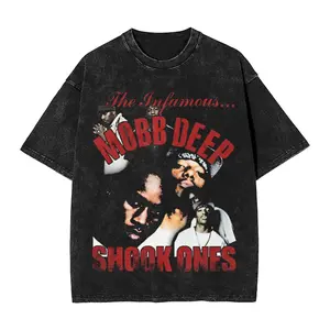 Graphic Printed Mobb Deep Music Band Washed Shirt Outfit Oversize T-Shirts  for Men Women Tee Shirt Menswear Top