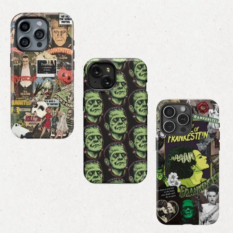 Frankenstein Silicone Smartphone Case, Colorful Classic Monsters (Dracula) Design Protector Accessories for iPhone 11-17 Pro Max/Plus, Samsung Galaxy S23-25 – 2025 Horror Goth Occult Aesthetic Gift Idea