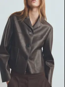 MANGO Women's Faux-leather jacket with pockets