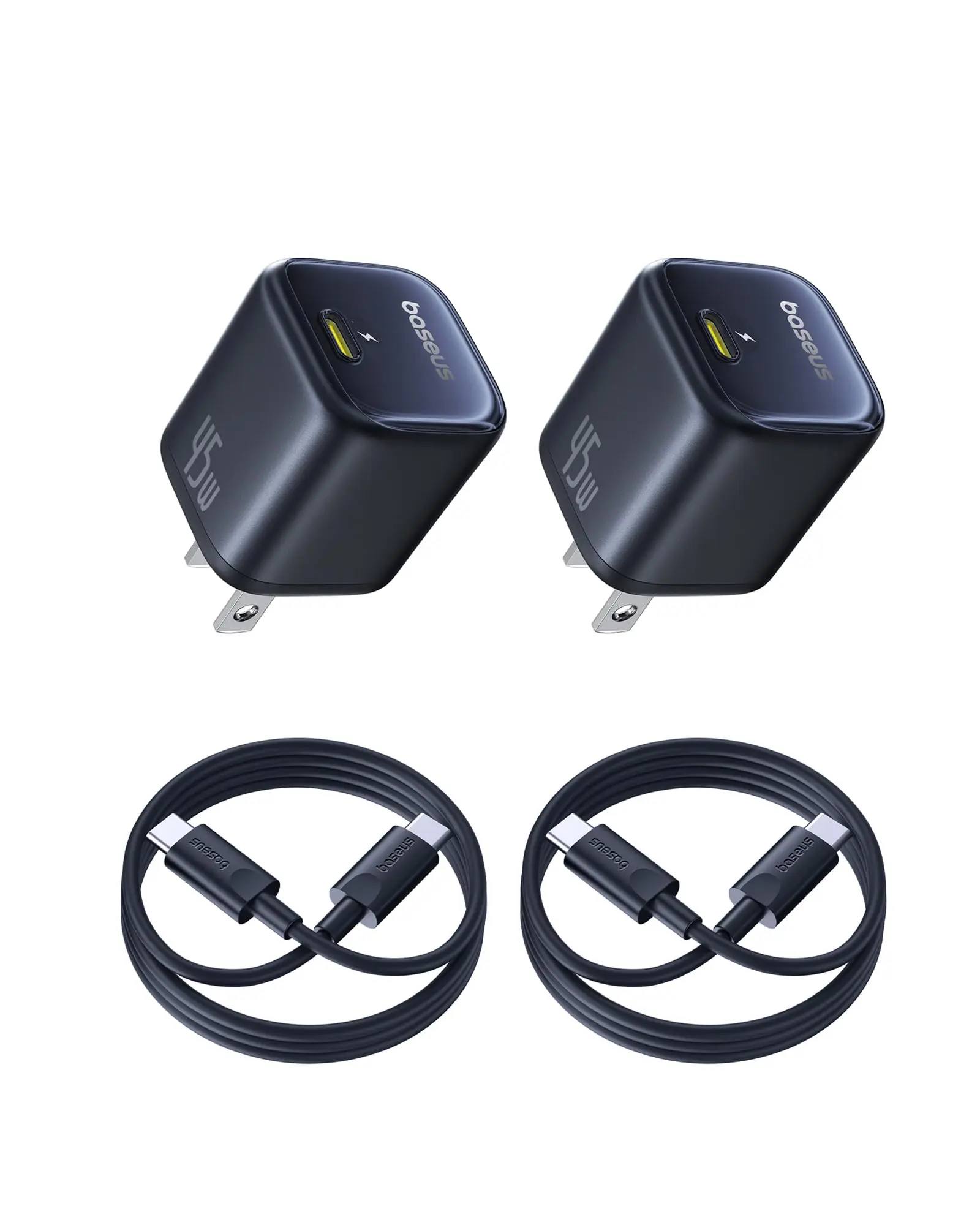 【Pack of 2】Baseus GaN6 Fast Charger 1C 45W US  (2*Baseus Mini White Fast Charging Data Cable)