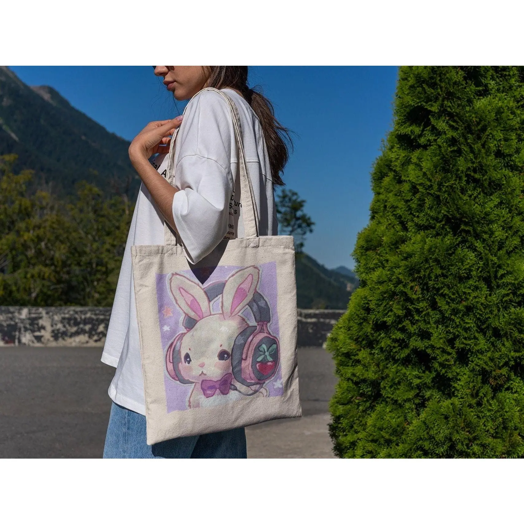 Headphone Bunny Tote Bag