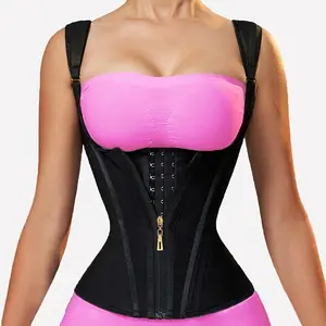 Women's Waist Trainer Corset |             Adjustable Straps & Steel Bone Support |             Double Compression Body Shaper with Zipper Closure |             Sleek Black, Latex |             Tummy Control Vest Enhanced Posture and Waistline, Body Shapi