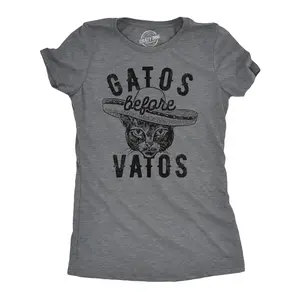 Womens Gatos Before Vatos T Shirt Funny Kitten Lovers Spanish Joke Tee for Ladies Funny Womens T Shirts Cute Vintage Fashion Casual Ladies T-Shirt Gift Sarcastic Tops for Women Funny Cat Top Women's Novelty Dark Grey