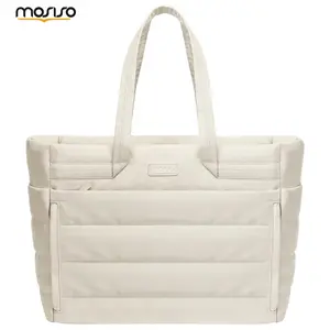 MOSISO Laptop Tote Bag for Women, 15.6 inch Nylon Quilted Shoulder Bag with Horizontal & Vertical Pockets, Lightweight Large Capacity Work Computer Handbag for Travel, Office, College & Daily Use, Durable Tote Bag SpringStatements