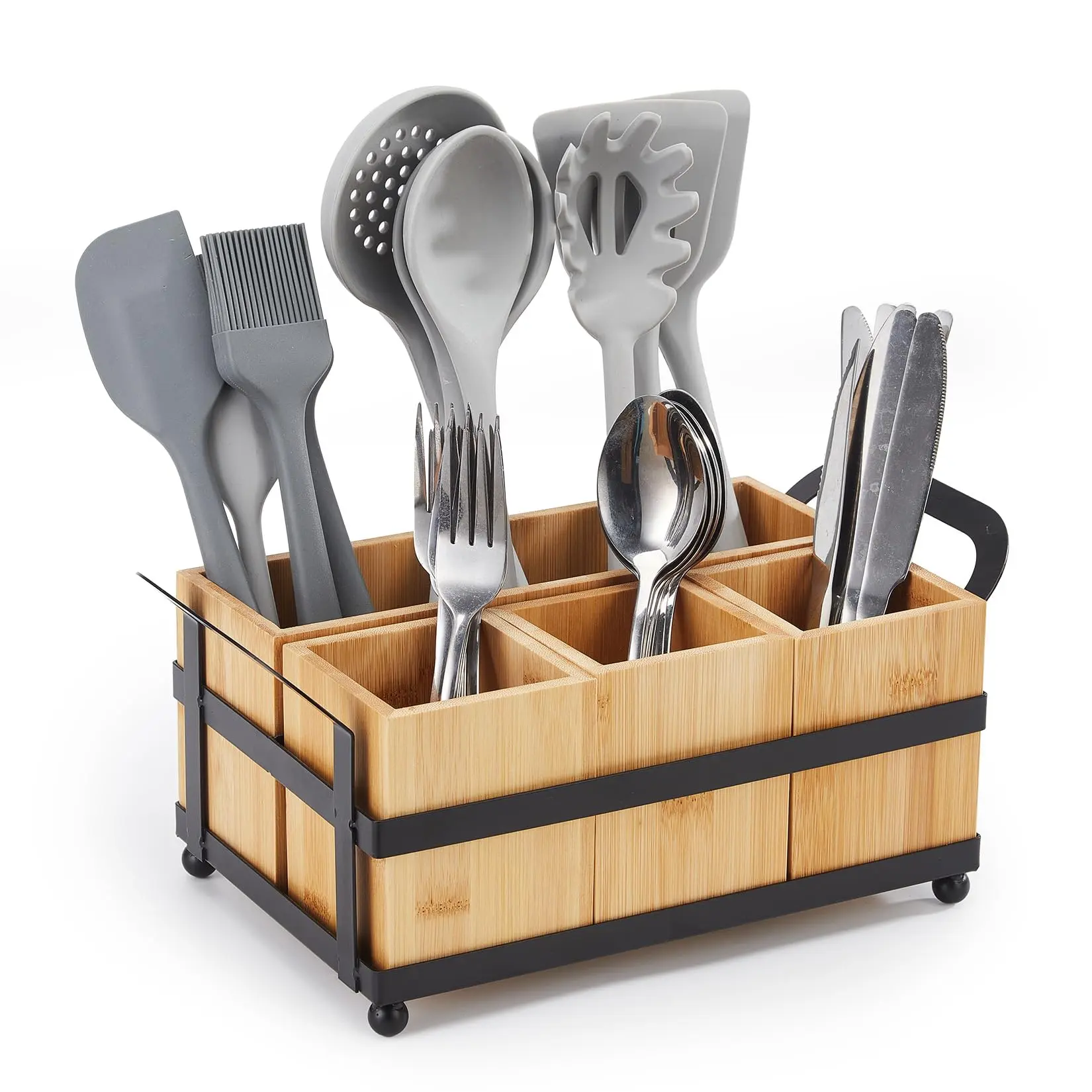 GAOMON 4-Compartment Utensil Caddy - Detachable Silverware Holder with Sturdy Metal Frame, Handles, Storage Space, Portable Kitchen Organizer for Cutlery, Spoons, Forks, Cooking Tools