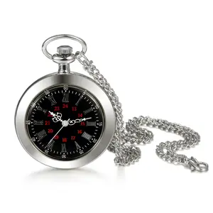 OIDEA 24-Hour Roman Numeral Pocket Watch, Quartz Silver Tone Necklace Chain Watch, Dual-Scale Easy-Read Dial, Splash-Resistant Unisex Gift