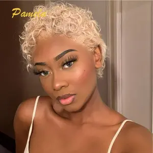 Pixie Cut Curly Bob Wig 613 Blonde & Honey Blonde Burgundy 13x4 Lace Front Human Hair Wig