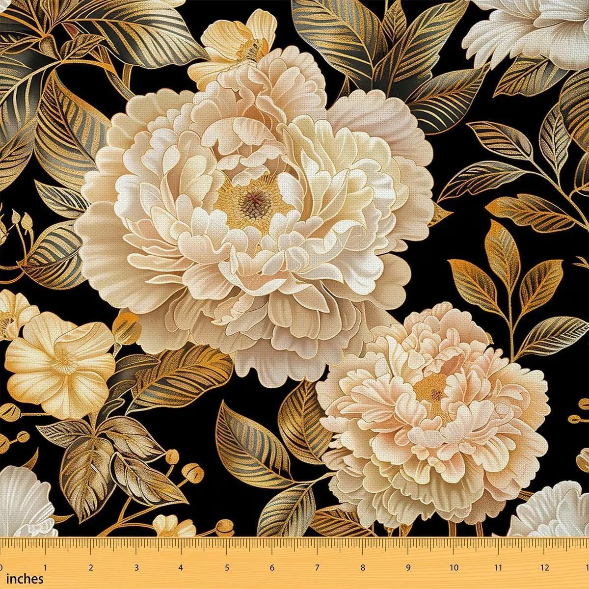 Peony Flannel Fabric,Spring Floral Upholstery Fabric Chairs Sofa,Watercolor Vintage Flowers Quilting Sewing,Beige Peony Blossom DIY Art