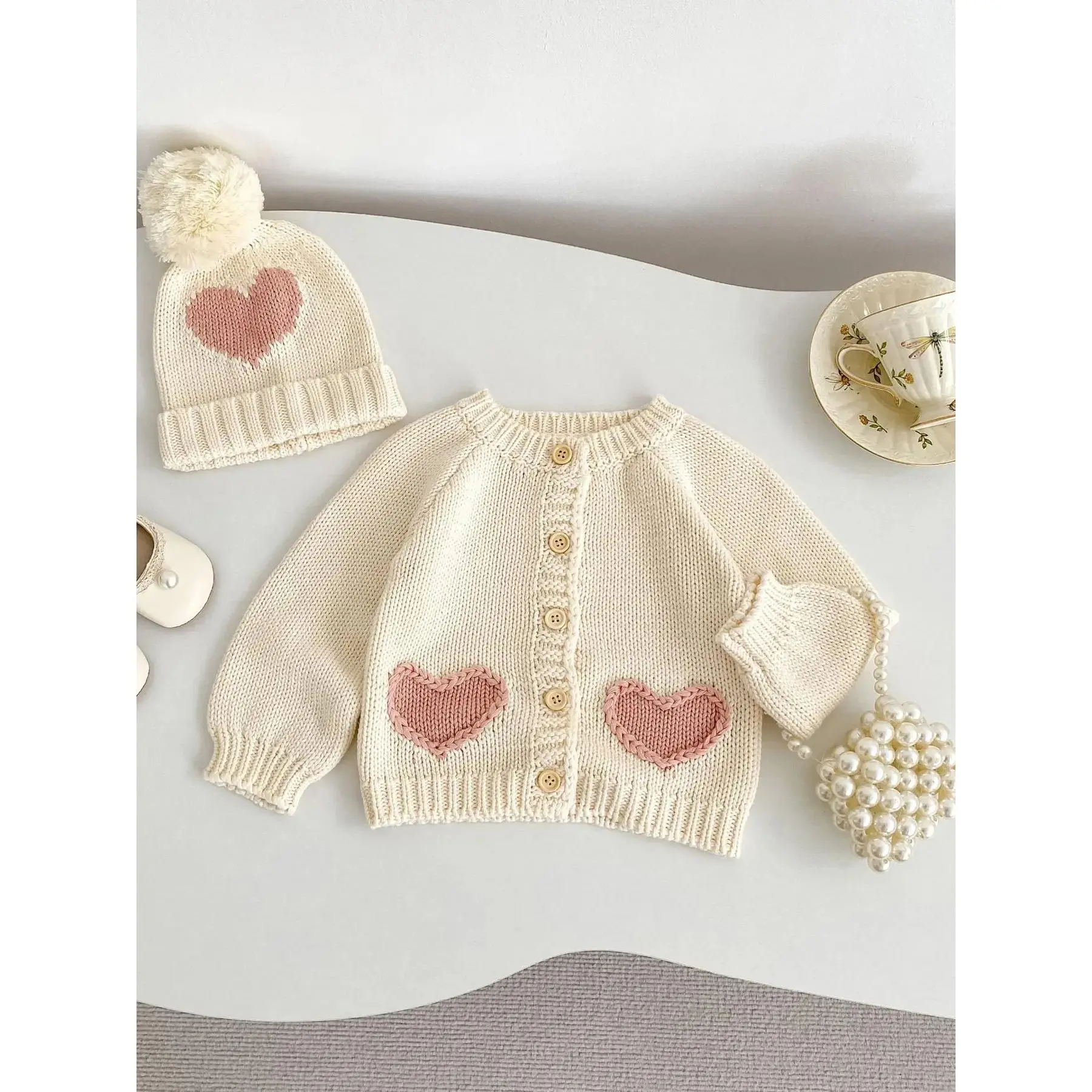 (New) Elegant Button-Down Girls' Cardigan - Child-Sized, Girly, Lovely, Spring-Fall Knit Sweater Jacket, Essential for Kids' Wardrobe, Button-Down Girls' Cardigans, Child-Sized Girls' Cardigans