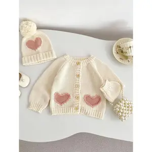 Elegant Spring & Fall Knit Button Front Cardigan for Girls, Sweet Style Sweater Jacket, Perfect Fit for Kids' Wardrobe Essentials