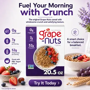 Grape-Nuts Original Breakfast Cereal, Crunchy Whole Grain Wheat & Barley Muesli Oatmeal, Instant, Fiber-Rich, Iron-Fortified, Non-GMO, 20.5 oz Box