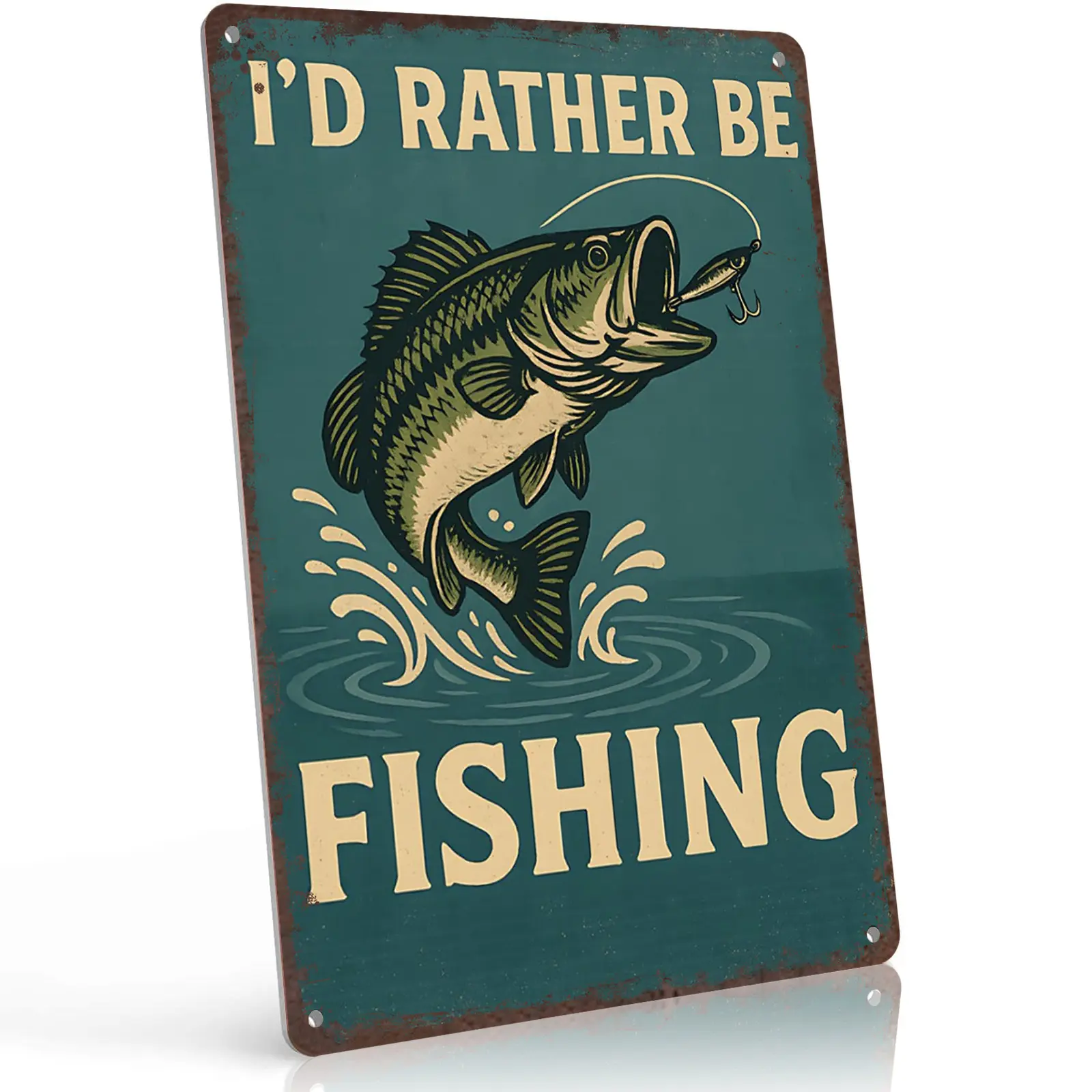 12x8 in Rectangle Aluminium Metal Fish-Shaped Decoration Home Sign - Decorative American Retro Art Deco "I'd Rather Be Fishing Bass" - Father's Day Gift for Anglers, Man Cave Supply, Fish-Shaped Decoration Home Signs