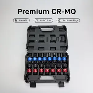 Nanwei 15-piece 1/2" Drive Shallow Universal Impact Socket Set, 6 Points, Metric, 8-22mm, Swivel Socket with Flexible Wobble, CR-MO, Heavy Duty Storage Case