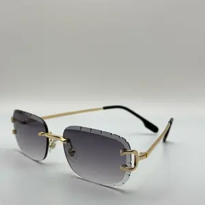 Luxury Diamond-cutted Rimless Square Gradient Sunglasses with Gold Frame and Elegant Detailing - Designer UV Protection Eyewear