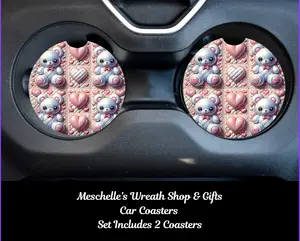 3D Puff Car Coasters, 2-Pack Assorted Set with Colorful Prints, Neoprene/Ceramic Material, Spill-Proof Stylish Automotive Interior Decoration Accessories for Cup Protection, 2 Pack Size