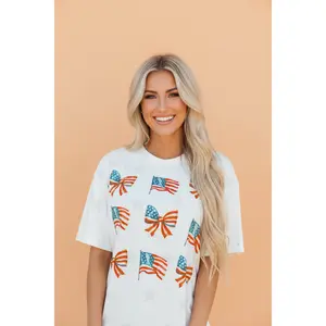 USA Flag & Bow Star Graphic T-Shirt