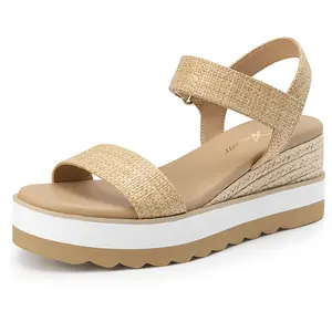 Athlefit Espadrille Wedge Sandals for Women, Open Toe Ankle Strap Low Wedge Heel Platform Sandals for Summer