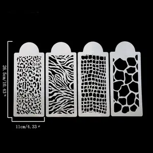 4 Pack Zebra Leopard Snake Crocodile Skin Pattern Cake Border Embossed Decorating Molds Plastic Fondant Template DIY Baking Tools Coffee Spray Stencils Powdered Sugar Sieve PVC Mold