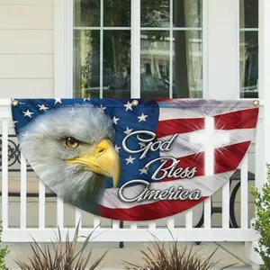 God Bless America Eagle Fan Flag Non-Pleated Heavy Duty Patriotic Garden Porch Front Door Yard Hanging Decor with Brass Grommets