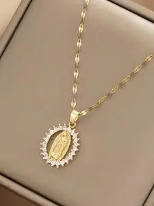 Elegant Hollow Virgin Mary Pendant Necklace with Rhinestones, Stylish and Versatile Choker, Exquisite Chain Jewelry for Daily and Party Wear, Perfect Gift for Birthdays and Festivals