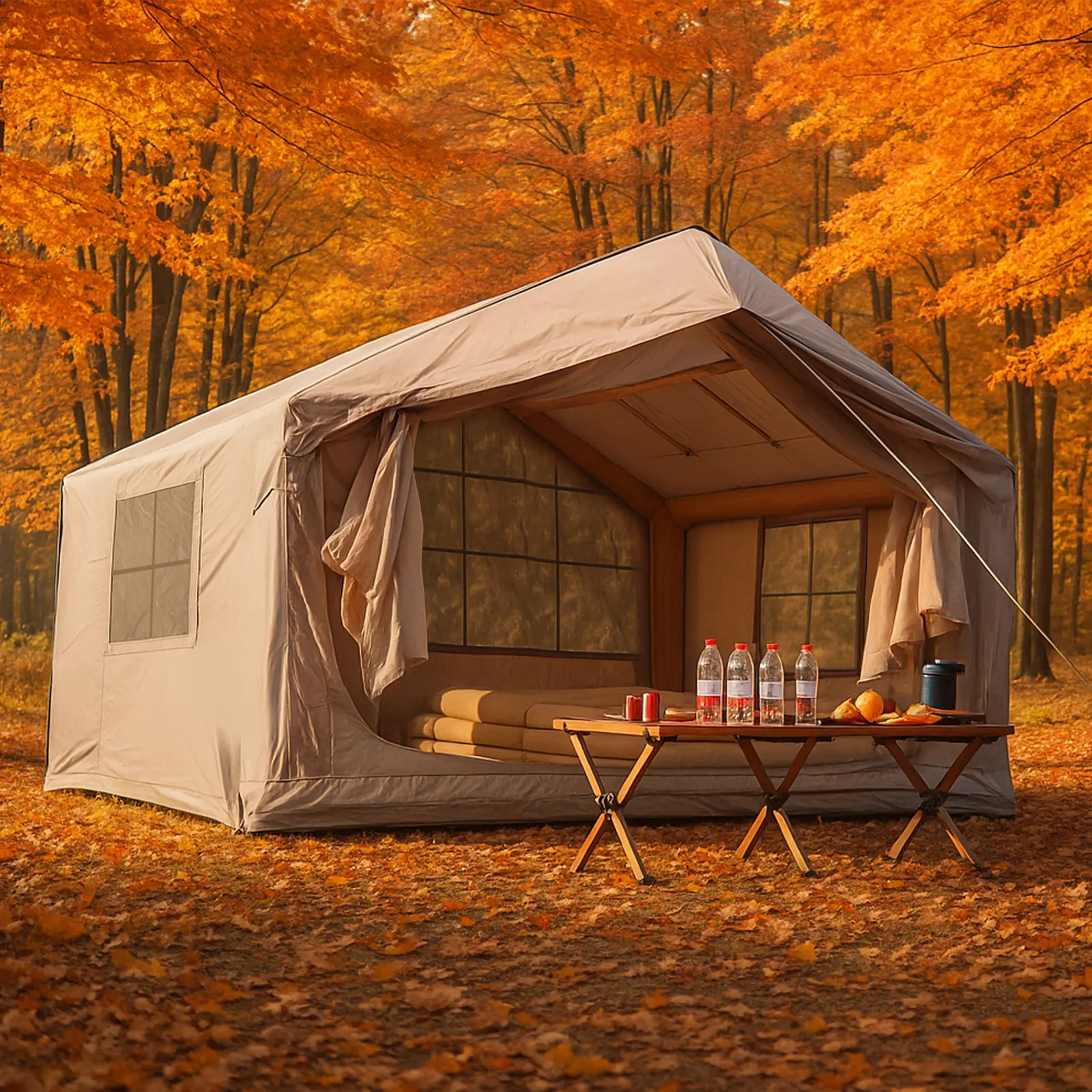 Senleeto 89 Sq Ft Inflatable Cabin Tent for 2-4 Person, Waterproof 4-Season Glamping Hot Tent with Stove Jack, Easy Setup, Breathable Waterproof Tent, Easy Setup Tent Blow Up Tent, Inflatable Tents
