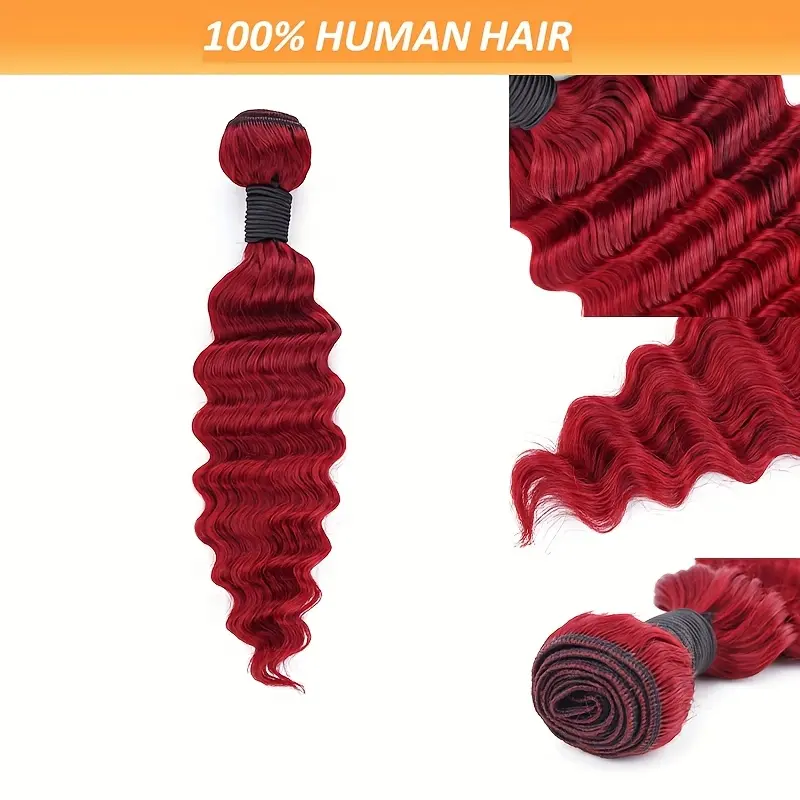 New 2025 Arrivals INTOYOBEAUTY 10-30inch 99J Deep Wave Human Hair Bundles, 1.94 oz, Unprocessed Brazilian Virgin Wet And Wavy, Burgundy Wine Red, Women'S Hair Weave