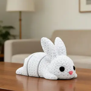 3D Printed Articulated Bunny Desk Pet, Faux Knitted Rabbit Decor, Flexible Stress Relief Easter Gift for Adults, Collectible Figurines
