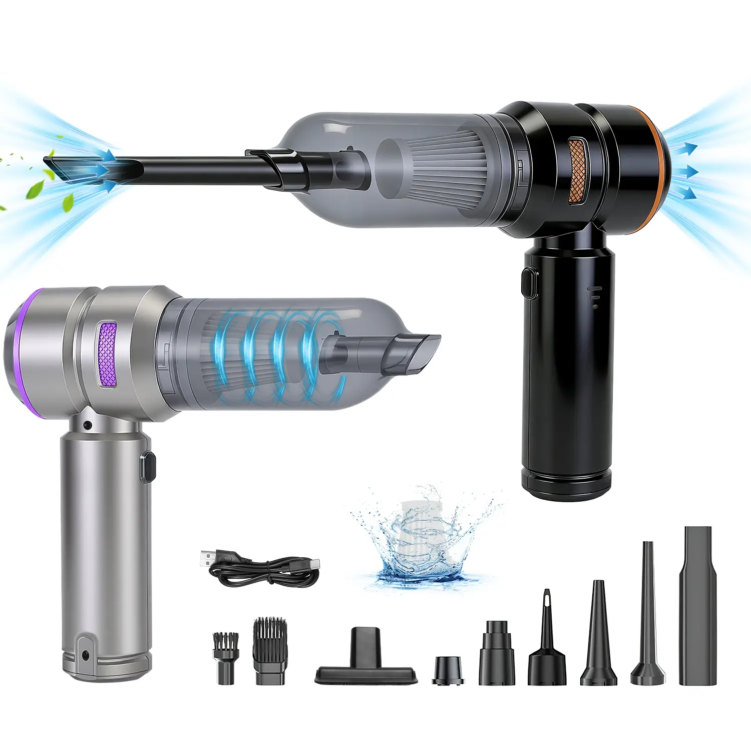 16000PA Cordless Handheld Car Vacuum Cleaner, 4-in-1 Portable Air Duster & Blower, Brushless Motor, 2 Reusable Filters, USB Rechargeable for Car, Home, Office & Camping