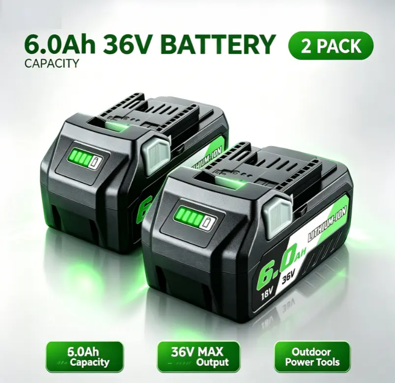 2-Pack 6.0Ah 18V/36V MultiVolt Li-ion Replacement Battery Compatible with HiKOKI Metabo HPT BSL36B18 Cordless Power Tools