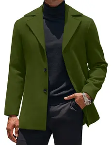 COOFANDY Mens Trench Coat Notched Collar Single Breasted Peacoat Winter Overcoat With Pockets