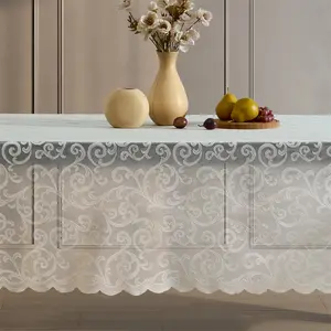 HLC.ME Scroll Floral Lace Fabric Tablecloth - Square Rectangle - Premium Durable Elegance, Wrinkle-Resistant, Ideal for Family Dinners & Formal Events, Cottagecore Design