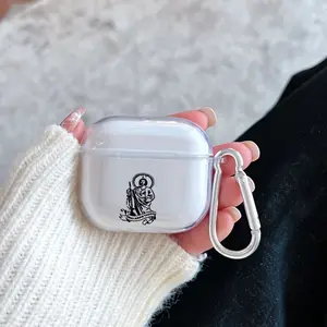 Jesus Priest Christian Pattern TPU Soft Protective Case for Apple AirPods 4/3/2/1/Pro/Pro2 Transparent Earphone Cover with Keychain Attachment