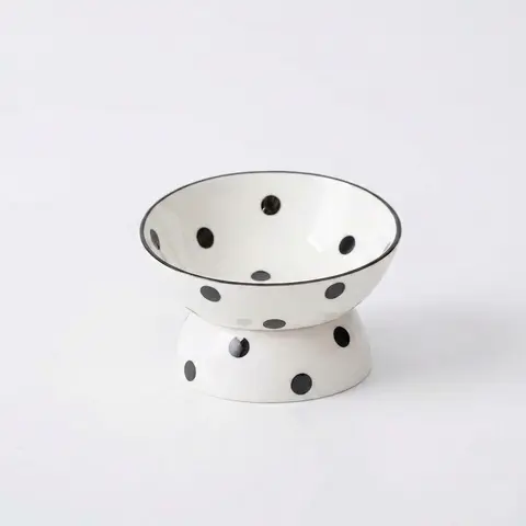 Hollywood Style Polka Dot Ceramic Cat Bowl, Animal Water Bowl, High-Heeled Spine Protection, Anti-Spill Large Opening, Easy Clean, Cute Mushroom Shape