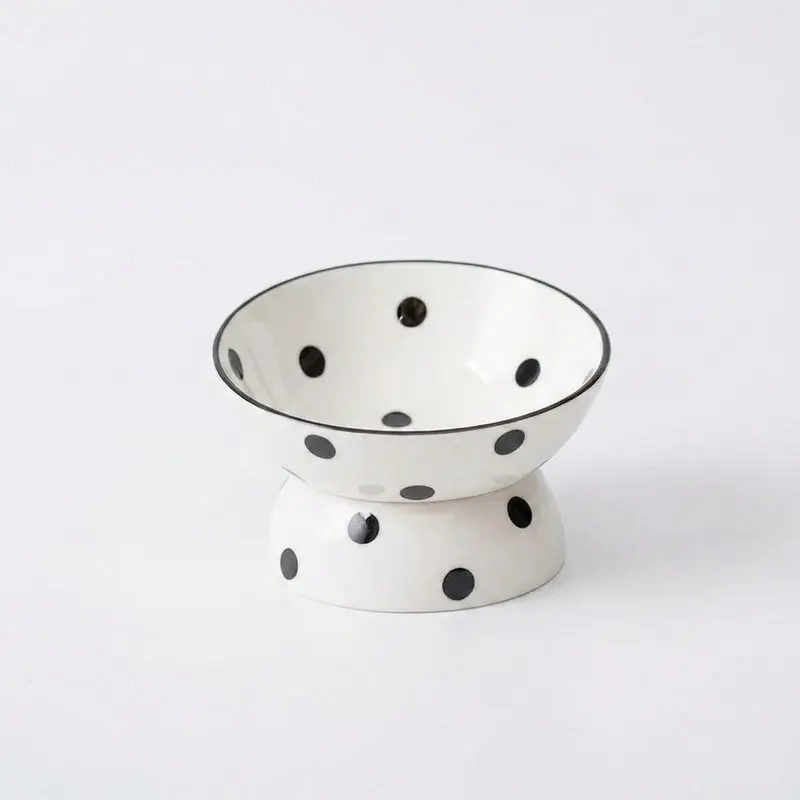 Hollywood Style Polka Dot Ceramic Cat Bowl, Animal Water Bowl, High-Heeled Spine Protection, Anti-Spill Large Opening, Easy Clean, Cute Mushroom Shape