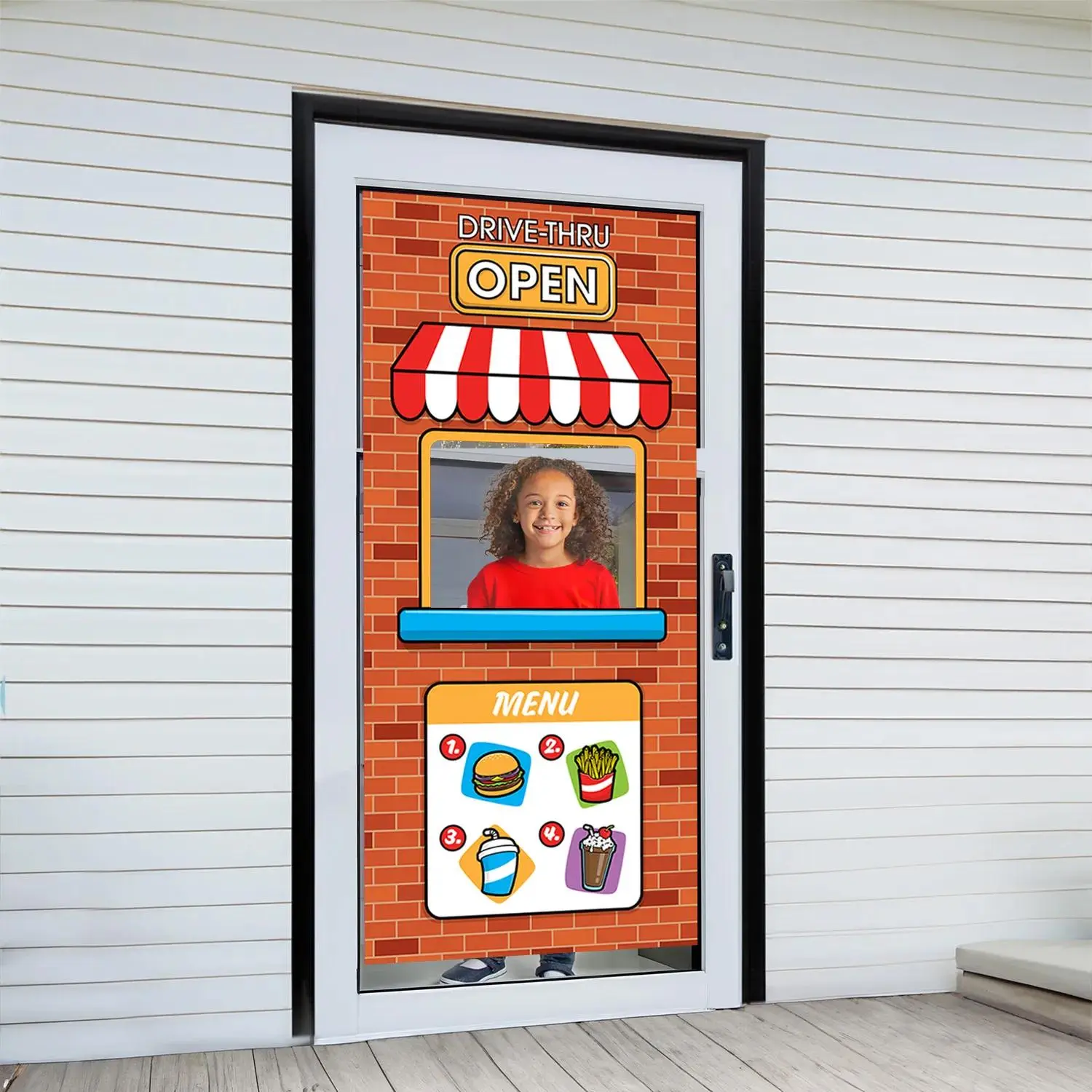 27" x 5 Ft. Fast Food Restaurant Drive-Thru Window Plastic Door Cover, Creative Menu Display for Kids, Parents & Daycare Use