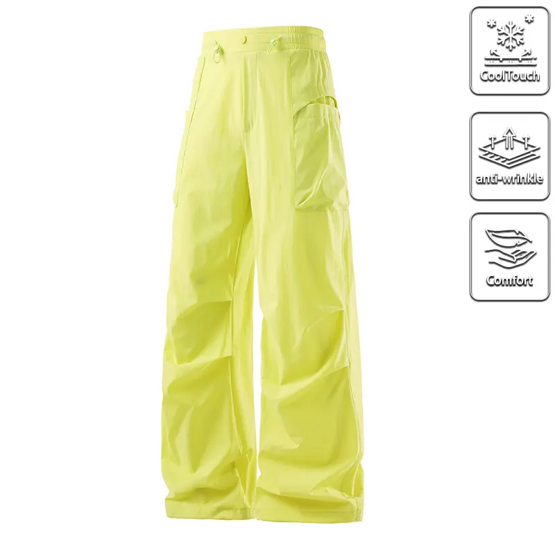 Menswear Men's Wide-Leg Parachute Cargo Pants - Casual Streetwear Trousers with Pockets, Adjustable Design, Cool-Touch, Anti-Wrinkle Fabric