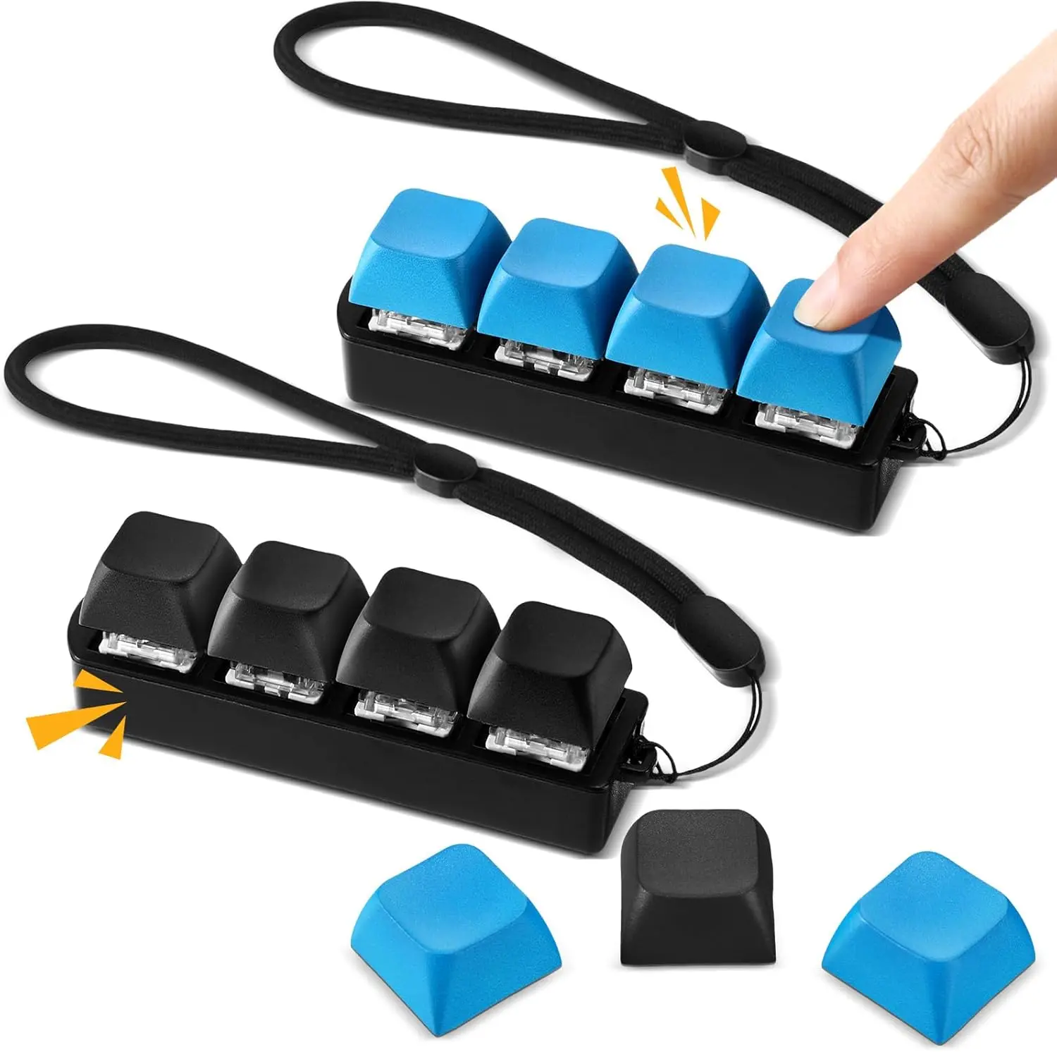 2 Pcs Keyboard Fidget Toys Fidget Clicker Keyboard Four-Button Clicker Keychain Button ADHD Stress Relief Gifts for Adult to Relief Stress Pass The Time(Black, Blue)