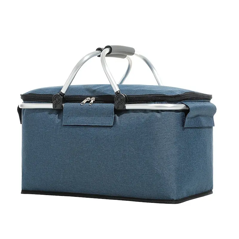 Large Picnic Basket, Picnic Hamper, Insulated Beach Cooler Bag, Reusable Zipper Top and Handle, Foldable Shopping Basket, Ideal for Picnics and Travel, Collapsible Cooler