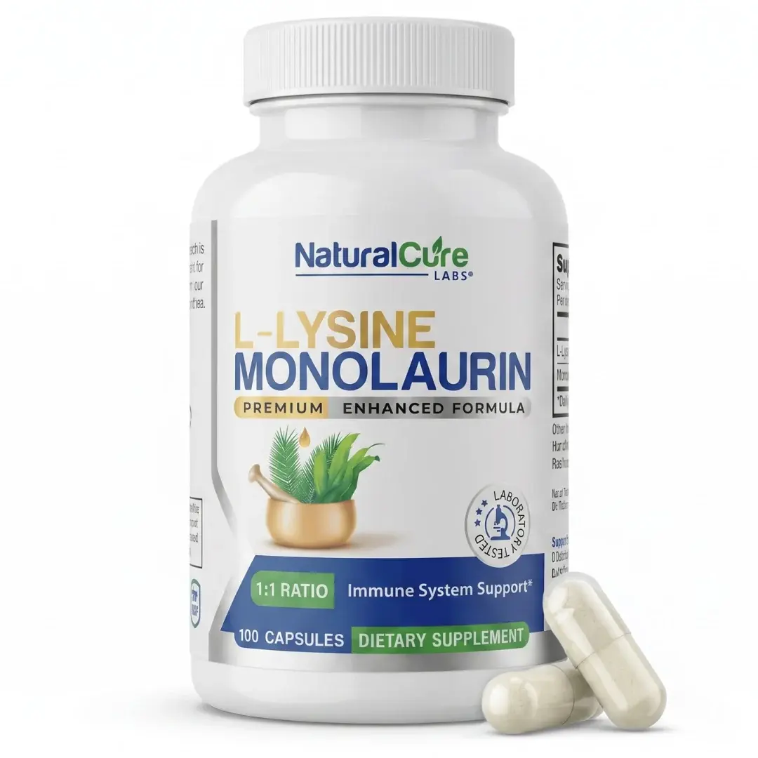 L-Lysine with Monolaurin 600mg – 1:1 Ratio, 100 Capsules – Immune & Digestive Support by NCL (Natural Cure Labs)