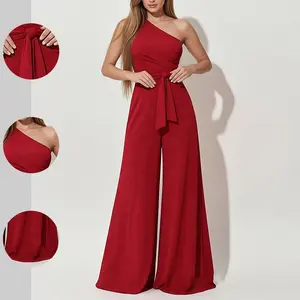 Women's One Shoulder Jumpsuits Sleeveless Wide Leg Pants Romper Jumper Casual Summer Outfits for Women outdoorfun